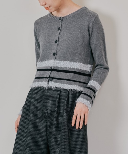 DOLLUPOOPS（ドールアップウップス）の「ポイントポップコーンマルチボーダーニットカーディガン（カーディガン/ボレロ・レディース・オレンジ/ライトグレー/ダークネイビー・38）」の2枚目の写真