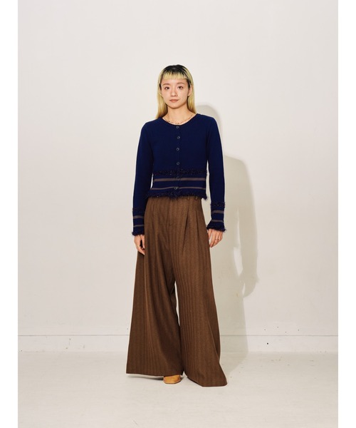 DOLLUPOOPS（ドールアップウップス）の「ポイントポップコーンマルチボーダーニットカーディガン（カーディガン/ボレロ・レディース・オレンジ/ライトグレー/ダークネイビー・38）」の4枚目の写真