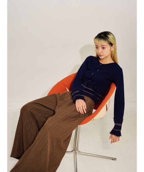 DOLLUPOOPS（ドールアップウップス）の「ポイントポップコーンマルチボーダーニットカーディガン（カーディガン/ボレロ・レディース・オレンジ/ライトグレー/ダークネイビー・38）」の9枚目の写真