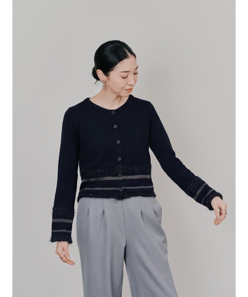 DOLLUPOOPS（ドールアップウップス）の「ポイントポップコーンマルチボーダーニットカーディガン（カーディガン/ボレロ・レディース・オレンジ/ライトグレー/ダークネイビー・38）」の11枚目の写真