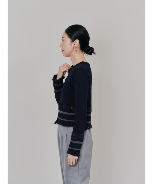 DOLLUPOOPS（ドールアップウップス）の「ポイントポップコーンマルチボーダーニットカーディガン（カーディガン/ボレロ・レディース・オレンジ/ライトグレー/ダークネイビー・38）」の12枚目の写真