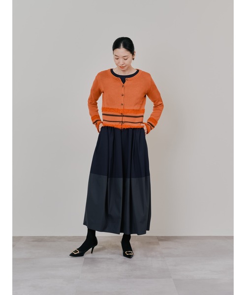 DOLLUPOOPS（ドールアップウップス）の「ポイントポップコーンマルチボーダーニットカーディガン（カーディガン/ボレロ・レディース・オレンジ/ライトグレー/ダークネイビー・38）」の6枚目の写真