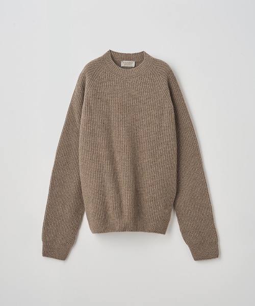 ［Eco Cashmere］カシミヤ混 クルーネックリブニットプルオーバー