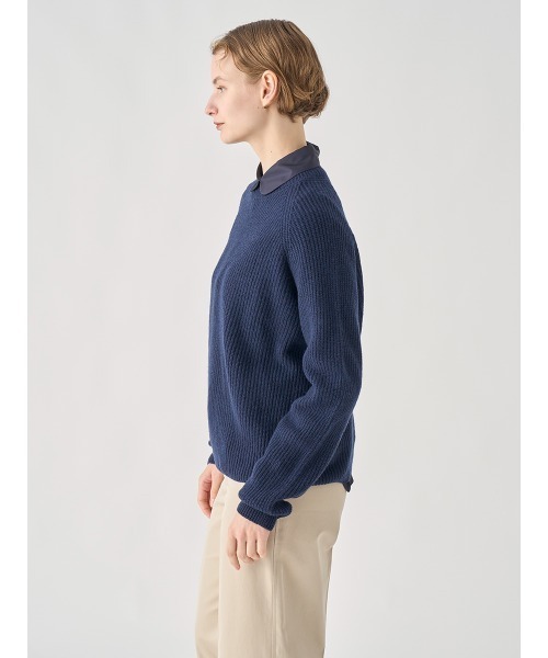 Eco Cashmere］カシミヤ混 クルーネックリブニットプルオーバー