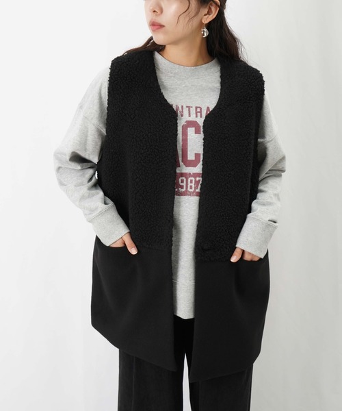 ブラックロングベスト ミラノリブロングベスト/ブラック | Factelier (ファクトリエ)