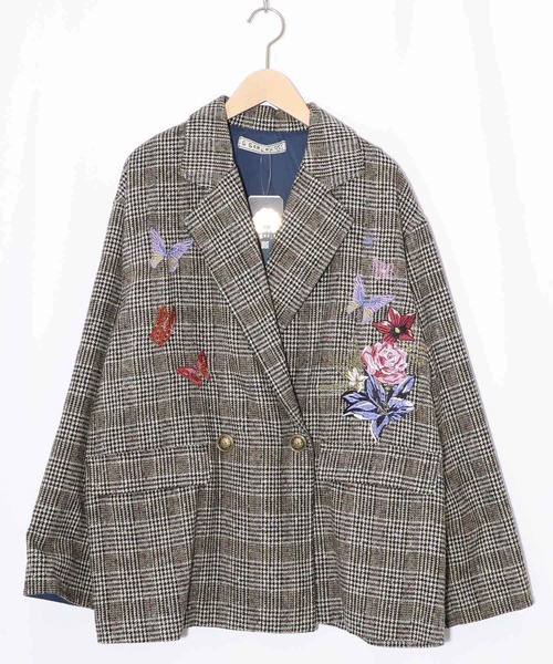 レディース 【イズ】シアージャガード花蝶刺繍配色JK