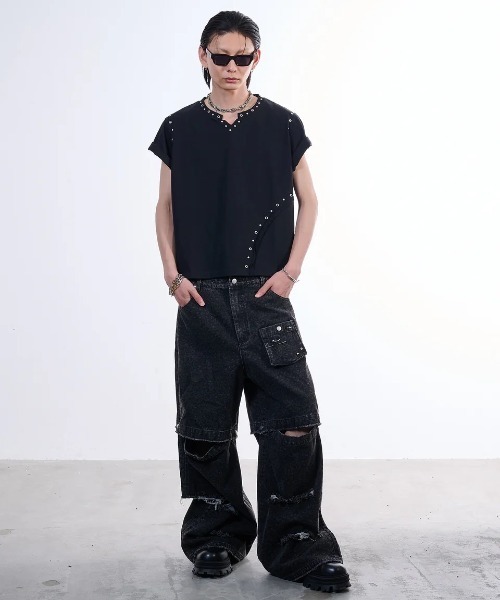 VI E DIT(ヴィエディット)の「Urban Grunge 2way Leopard Denim/アーバングランジ2ウェイレオパードデニム(デニムパンツ・メンズ・グレー・1/2)」の10枚目の写真