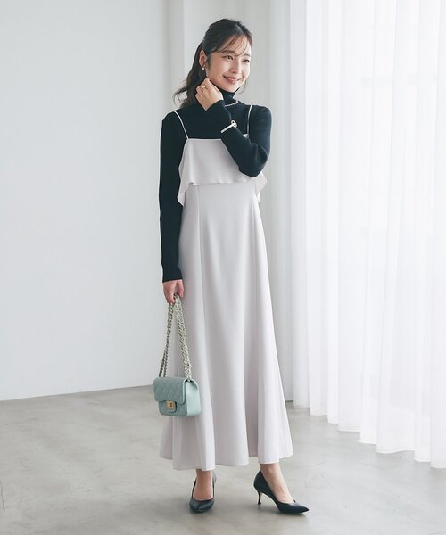 La boutique BonBon(ラブティックボンボン)の「【オケージョン対応】ラッフルマーメイドキャミワンピース(ワンピース・レディース・オフホワイト/ライトグレー/チャコールグレー・38/PS/36)」の3枚目の写真