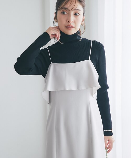 La boutique BonBon（ラブティックボンボン）の「【オケージョン対応】ラッフルマーメイドキャミワンピース（ワンピース・レディース・チャコールグレー/オフホワイト/ライトグレー・PS/36/38）」の5枚目の写真