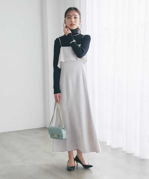 La boutique BonBon（ラブティックボンボン）の「【オケージョン対応】ラッフルマーメイドキャミワンピース（ワンピース・レディース・チャコールグレー/オフホワイト/ライトグレー・PS/36/38）」の8枚目の写真