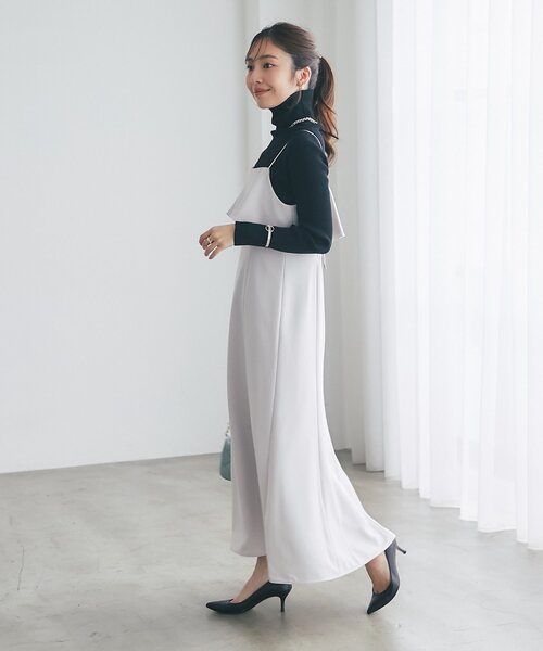 La boutique BonBon（ラブティックボンボン）の「【オケージョン対応】ラッフルマーメイドキャミワンピース（ワンピース・レディース・チャコールグレー/オフホワイト/ライトグレー・PS/36/38）」の9枚目の写真