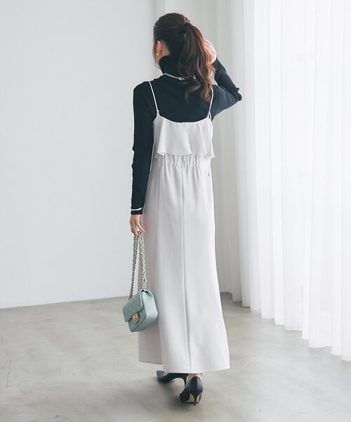 La boutique BonBon（ラブティックボンボン）の「【オケージョン対応】ラッフルマーメイドキャミワンピース（ワンピース・レディース・チャコールグレー/オフホワイト/ライトグレー・PS/36/38）」の10枚目の写真