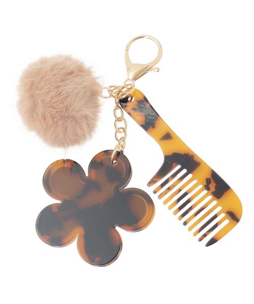 earth music&ecology（アースミュージックアンドエコロジー）の「ファーポンポン＋べっ甲ミラー付きチャーム（キーホルダー・レディース・ベージュ/ブラック・FREE）」の7枚目の写真