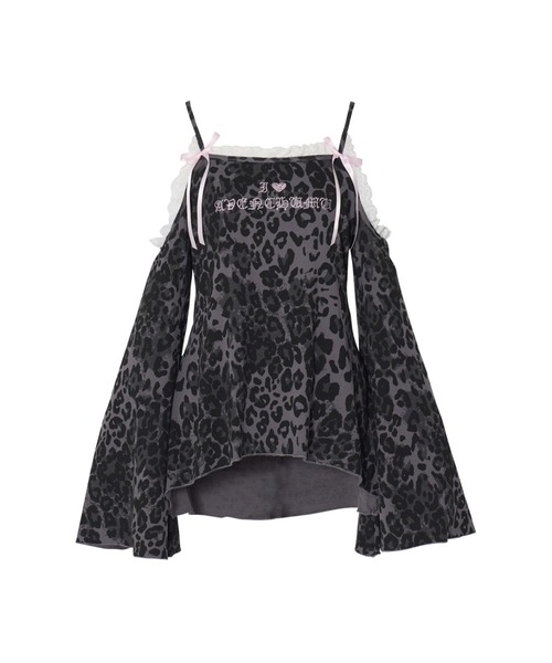 AVENCHUMU(アバンチュウム)の「Leopard print open shoulder tops(Tシャツ/カットソー・レディース・グレー/ピンク・FREE/XS)」の1枚目の写真