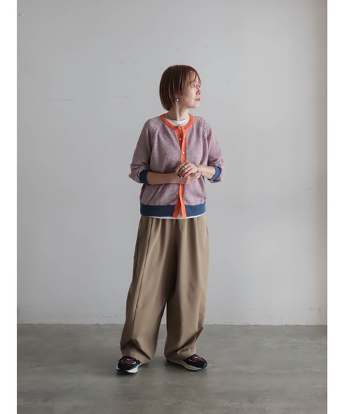 FIL DE FER（フィルデフェール）の「【予約】カラーMIXストローヤーン　ラグランカーデ（カーディガン/ボレロ・レディース・グリーン/ピンク・FREE）」の6枚目の写真