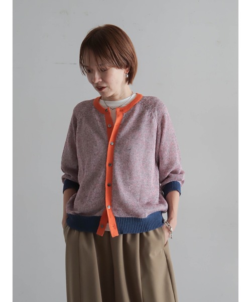 FIL DE FER（フィルデフェール）の「【予約】カラーMIXストローヤーン　ラグランカーデ（カーディガン/ボレロ・レディース・グリーン/ピンク・FREE）」の3枚目の写真