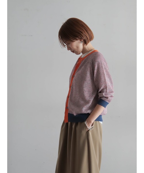 FIL DE FER（フィルデフェール）の「【予約】カラーMIXストローヤーン　ラグランカーデ（カーディガン/ボレロ・レディース・グリーン/ピンク・FREE）」の4枚目の写真