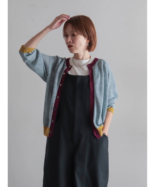 FIL DE FER（フィルデフェール）の「【予約】カラーMIXストローヤーン　ラグランカーデ（カーディガン/ボレロ・レディース・グリーン/ピンク・FREE）」の9枚目の写真