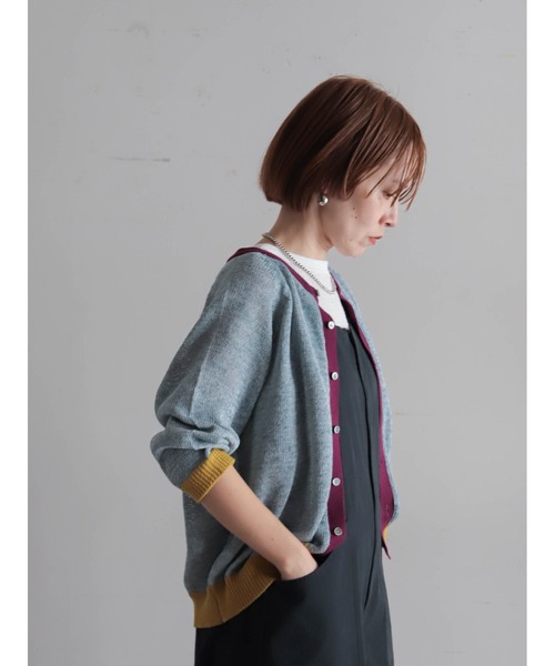 FIL DE FER（フィルデフェール）の「【予約】カラーMIXストローヤーン　ラグランカーデ（カーディガン/ボレロ・レディース・グリーン/ピンク・FREE）」の10枚目の写真