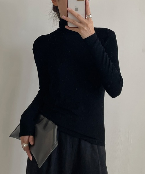 Lace Ladies(レースレディース)の「ソリッドカラー ハイネック ベーシック 長袖 プルオーバー(Tシャツ/カットソー・レディース・ブラック/グレー/アイボリー/グレイッシュベージュ・FREE)」の6枚目の写真