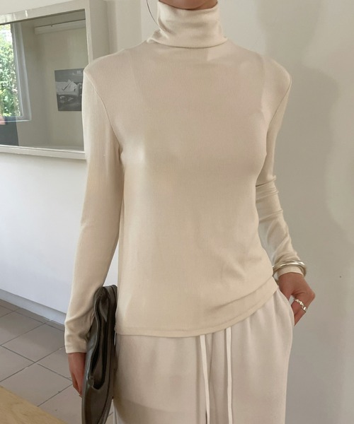 Lace Ladies(レースレディース)の「ソリッドカラー ハイネック ベーシック 長袖 プルオーバー(Tシャツ/カットソー・レディース・ブラック/グレー/アイボリー/グレイッシュベージュ・FREE)」の12枚目の写真