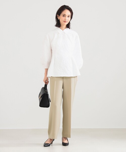 Demi-Luxe BEAMS（デミルクス ビームス）の「フクレ織り アタッチドカラー ブラウス＊［手洗い可］/オフィスカジュアル・セレモニー（シャツ/ブラウス・レディース・ブラック/ホワイト・36/38）」の6枚目の写真