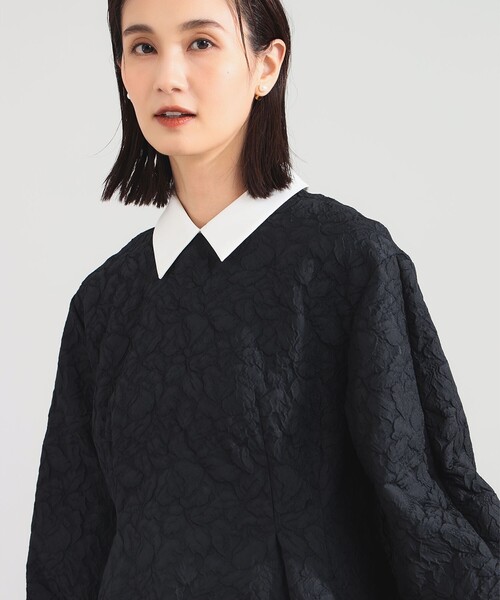 Demi-Luxe BEAMS（デミルクス ビームス）の「フクレ織り アタッチドカラー ブラウス＊［手洗い可］/オフィスカジュアル・セレモニー（シャツ/ブラウス・レディース・ブラック/ホワイト・36/38）」の3枚目の写真