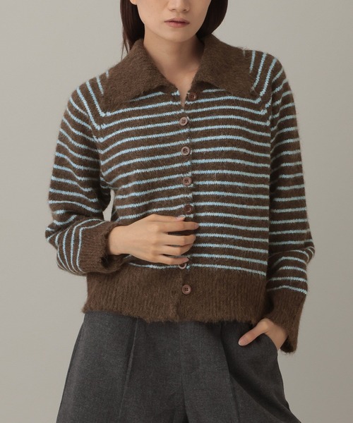 3.3 Field Trip （3.3フィールドトリップ）の「3.3 Field Trip／襟ボーダーニット（ニット/セーター・レディース・ブラウン/グレー・FREE）」の12枚目の写真