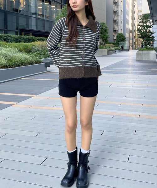 3.3 Field Trip （3.3フィールドトリップ）の「3.3 Field Trip／襟ボーダーニット（ニット/セーター・レディース・ブラウン/グレー・FREE）」の4枚目の写真