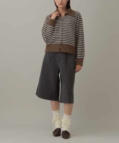 3.3 Field Trip （3.3フィールドトリップ）の「3.3 Field Trip／襟ボーダーニット（ニット/セーター・レディース・ブラウン/グレー・FREE）」の8枚目の写真