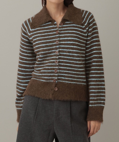 3.3 Field Trip （3.3フィールドトリップ）の「3.3 Field Trip／襟ボーダーニット（ニット/セーター・レディース・ブラウン/グレー・FREE）」の11枚目の写真