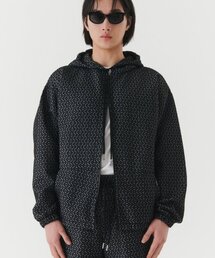 ダブルテクスチャークロシェフードジップアップ_BLACK