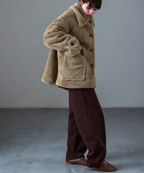 Fashion Letter(ファッションレター)の「ミドル丈 テディボア ステンカラーコート(ステンカラーコート・レディース・ライトベージュ/チャコールグレー/モカ・M)」の6枚目の写真