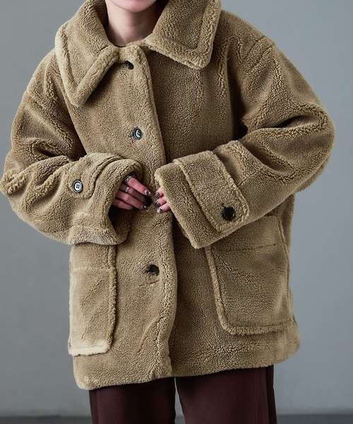 Fashion Letter(ファッションレター)の「ミドル丈 テディボア ステンカラーコート(ステンカラーコート・レディース・ライトベージュ/チャコールグレー/モカ・M)」の7枚目の写真