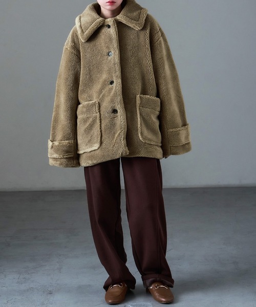 Fashion Letter(ファッションレター)の「ミドル丈 テディボア ステンカラーコート(ステンカラーコート・レディース・ライトベージュ/チャコールグレー/モカ・M)」の8枚目の写真