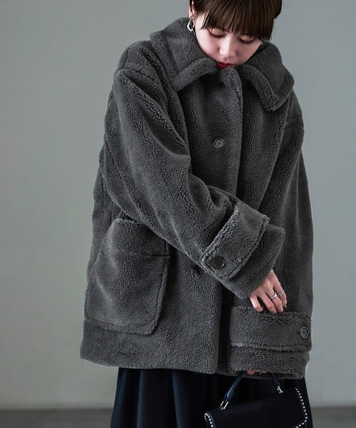 Fashion Letter(ファッションレター)の「ミドル丈 テディボア ステンカラーコート(ステンカラーコート・レディース・ライトベージュ/チャコールグレー/モカ・M)」の14枚目の写真