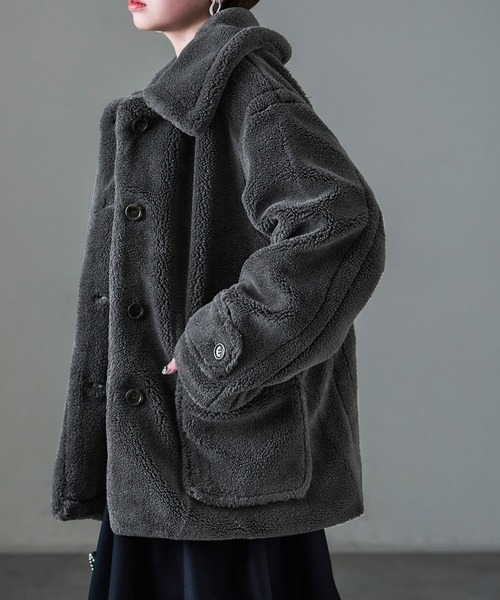 Fashion Letter(ファッションレター)の「ミドル丈 テディボア ステンカラーコート(ステンカラーコート・レディース・ライトベージュ/チャコールグレー/モカ・M)」の17枚目の写真