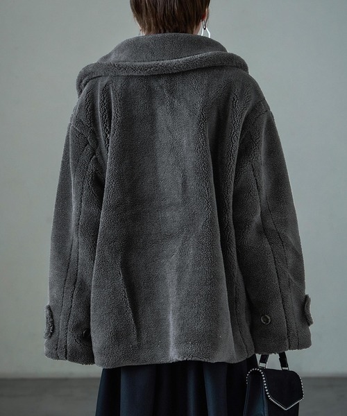 Fashion Letter(ファッションレター)の「ミドル丈 テディボア ステンカラーコート(ステンカラーコート・レディース・ライトベージュ/チャコールグレー/モカ・M)」の18枚目の写真