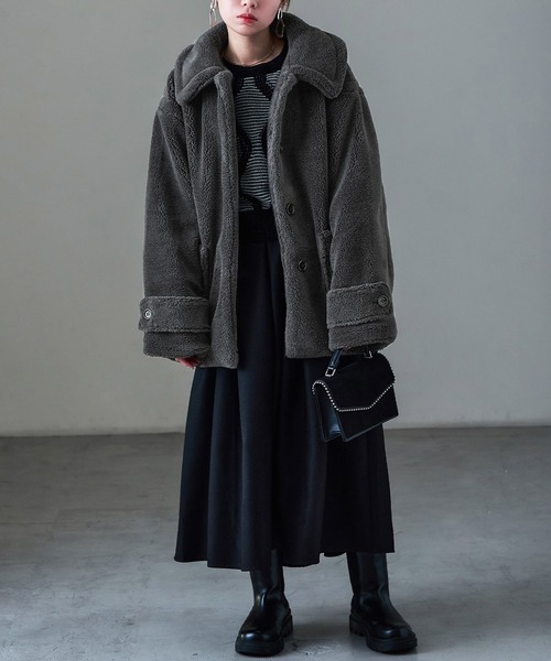 Fashion Letter(ファッションレター)の「ミドル丈 テディボア ステンカラーコート(ステンカラーコート・レディース・ライトベージュ/チャコールグレー/モカ・M)」の19枚目の写真