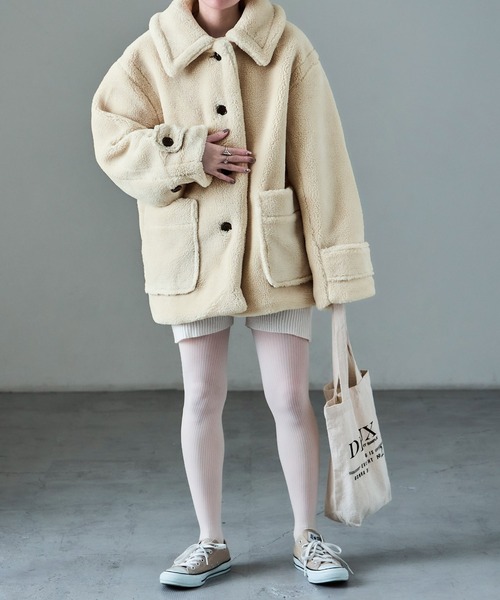 Fashion Letter(ファッションレター)の「ミドル丈 テディボア ステンカラーコート(ステンカラーコート・レディース・ライトベージュ/チャコールグレー/モカ・M)」の22枚目の写真