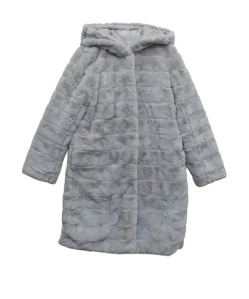 libelle more(リベル モア)の「ボーダーフェイクファーリバーシブルロングコート(ダウンジャケット/コート・レディース・ブラック/グレー/ベージュ/モカ・M/L)」の15枚目の写真