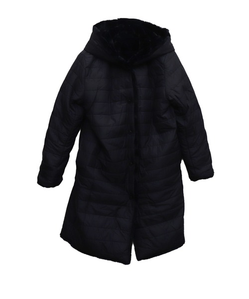セール】ボーダーフェイクファーリバーシブルロングコート（ダウン