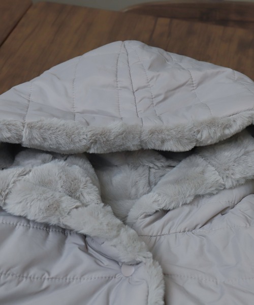 セール】ボーダーフェイクファーリバーシブルロングコート（ダウン