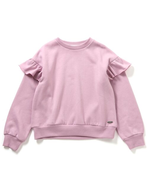 algy（アルジー）の「【あったか】裏起毛 肩フリルトレーナー（スウェット・キッズ・ピンク/オフホワイト/チャコール・MEDIUM/XX-SMALL/X-SMALL/SMALL）」の3枚目の写真