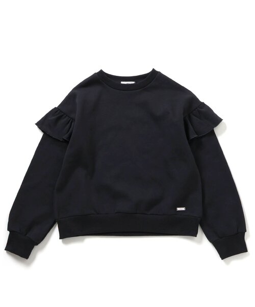 algy（アルジー）の「【あったか】裏起毛 肩フリルトレーナー（スウェット・キッズ・ピンク/オフホワイト/チャコール・MEDIUM/XX-SMALL/X-SMALL/SMALL）」の2枚目の写真