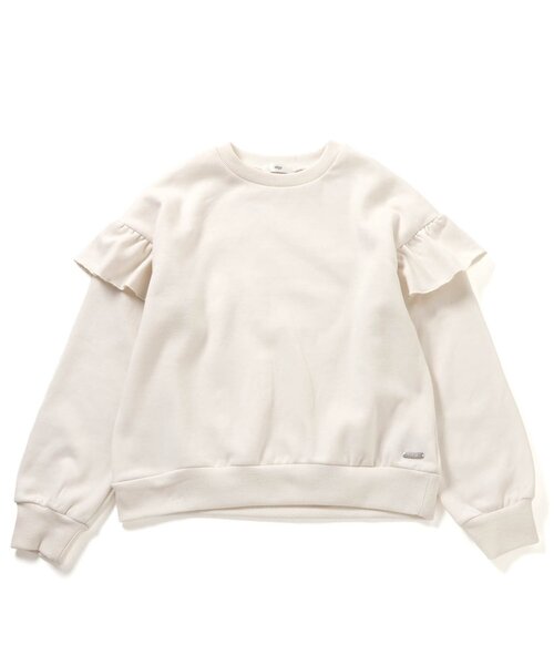 algy（アルジー）の「【あったか】裏起毛 肩フリルトレーナー（スウェット・キッズ・ピンク/オフホワイト/チャコール・MEDIUM/XX-SMALL/X-SMALL/SMALL）」の4枚目の写真