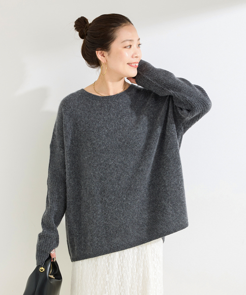 B.C STOCK（ベーセーストック）の「獣毛混袖リブプルオーバー（ニット/セーター・レディース・ライトグレー/ウッド/チャコールグレー/ブルー・FREE）」の2枚目の写真