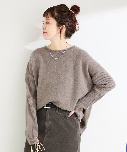 B.C STOCK（ベーセーストック）の「獣毛混袖リブプルオーバー（ニット/セーター・レディース・ライトグレー/ウッド/チャコールグレー/ブルー・FREE）」の4枚目の写真