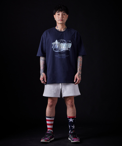 ASTRAL PROJECTION（アストラルプロジェクション）の「[オーバーサイズ]マインドトラベル 13番手 綿 ラウンドネック 半袖Tシャツ_ネイビー（Tシャツ/カットソー・メンズ・その他・LARGE/MEDIUM/X-LARGE/XX-LARGE）」の4枚目の写真