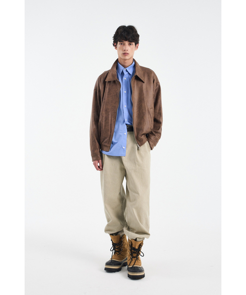 ビ ガンスエードオーバーサイズミニマルインシジョンストレートジップ